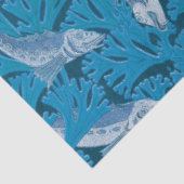 Blauwe Vis & Zeewier: Art Nouveau Nautisch Tissuepapier (Detail)