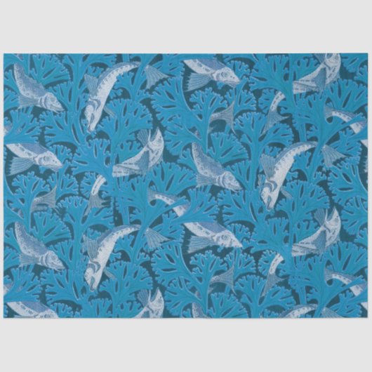 Blauwe Vis & Zeewier: Art Nouveau Nautisch Tissuepapier (Voorkant)