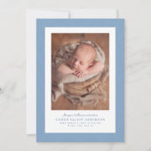 Blauwe visgraat tweed lijst eenvoudige foto geboor aankondiging (Voorkant)