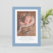 Blauwe visgraat tweed lijst eenvoudige foto geboor aankondiging (Staand voorkant)