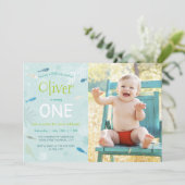 Blauwe visjes Birthday Party fotokaart Kaart (Staand voorkant)