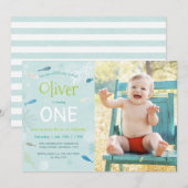 Blauwe visjes Birthday Party fotokaart Kaart (Voorkant / Achterkant)