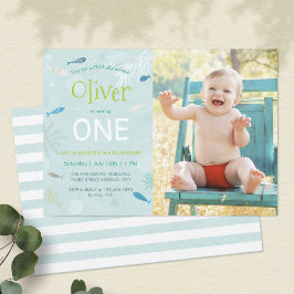 Blauwe visjes Birthday Party fotokaart Kaart