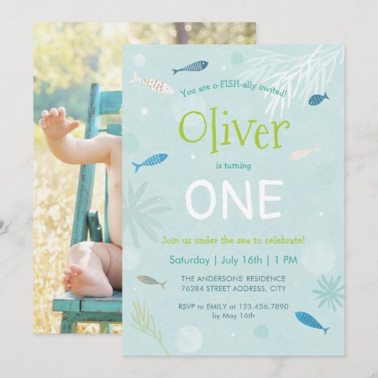 Blauwe viskaart voor kinderen op zaterdag kaart (Voorkant / Achterkant)