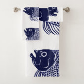 Blauwe viskoppen van de oude Nautical Navy Bad Handdoek (Insitu)