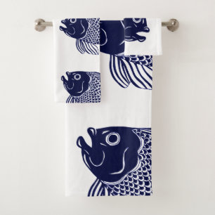 Blauwe viskoppen van de oude Nautical Navy Bad Handdoek