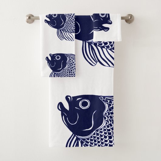 Blauwe viskoppen van de oude Nautical Navy Bad Handdoek (Insitu)