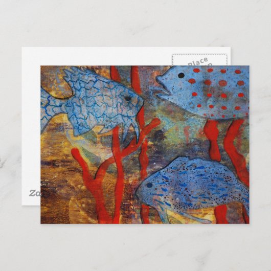 Blauwe visschool briefkaart (Voorkant / Achterkant)