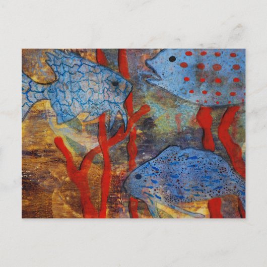 Blauwe visschool briefkaart (Voorkant)