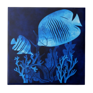 Blauwe Vissen Diepblauwe Zeeën Marien Leven Oceaan Tegeltje
