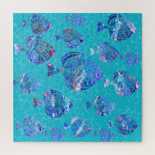 Blauwe vissen Puzzle - Turquoise Legpuzzel (Verticaal)