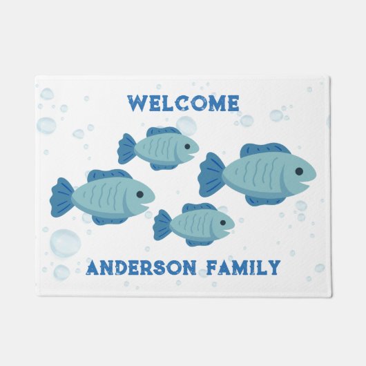 Blauwe Vissen Tekening, Cartoon Stijl Deurmat (Voorkant)