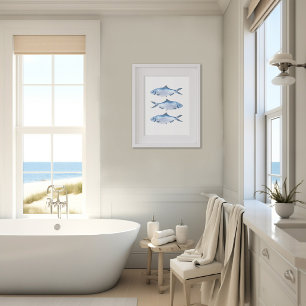 Blauwe Vissen Watercolor Kunst Poster