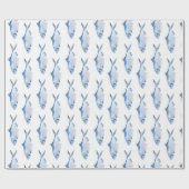Blauwe Vissen Waterverf Kust Cadeaupapier (Vlak)