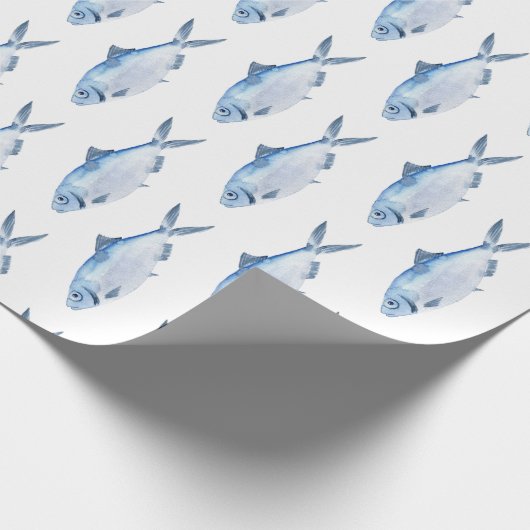 Blauwe Vissen Waterverf Kust Cadeaupapier (Hoek)