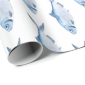 Blauwe Vissen Waterverf Kust Cadeaupapier (Rol Hoek)
