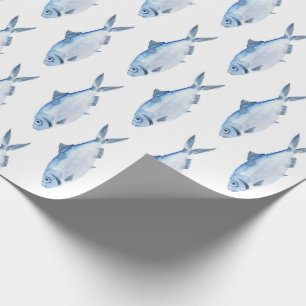 Blauwe Vissen Waterverf Kust Cadeaupapier