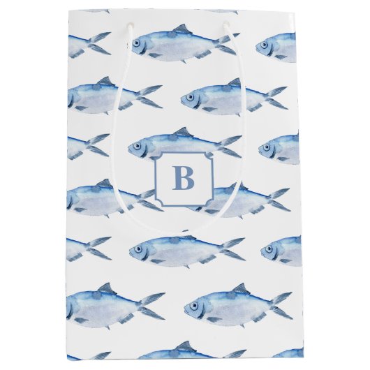 Blauwe Vissen Waterverf Kust Medium Cadeauzakje (Voorkant)