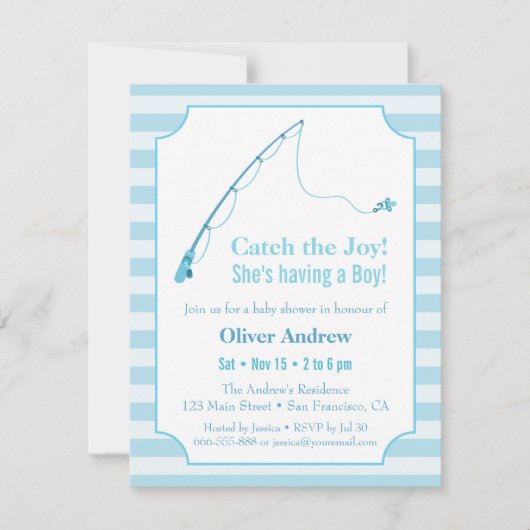 Blauwe Visserij Thema Baby Shower Uitnodigingen (Voorkant)
