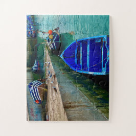 Blauwe Vissersboot in de Haven van Essaouira Legpuzzel