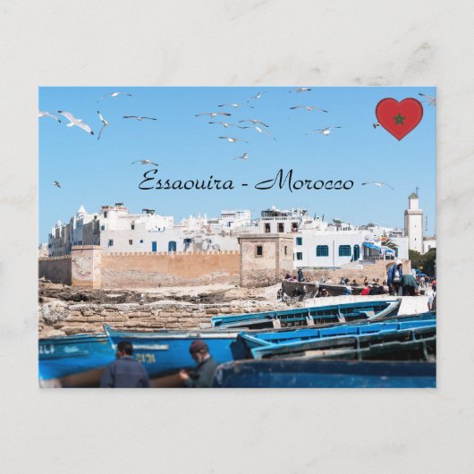 Blauwe vissersboten in Essaouira - Marokko Briefkaart (Voorkant)