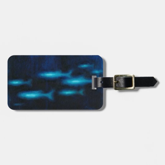 Blauwe vissilhouettes bagagelabel (Voorkant horizontaal)