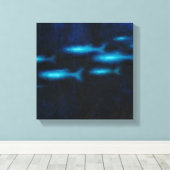Blauwe vissilhouettes canvas afdruk (Insitu (Houten vloer))