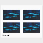 Blauwe vissilhouettes rechthoekige sticker (Vel)