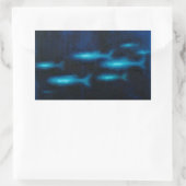 Blauwe vissilhouettes rechthoekige sticker (Tas)