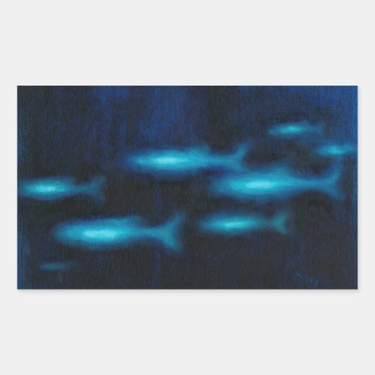 Blauwe vissilhouettes rechthoekige sticker (Voorkant)