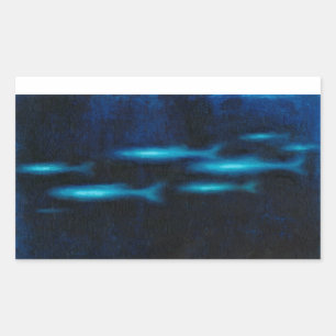 Blauwe vissilhouettes rechthoekige sticker