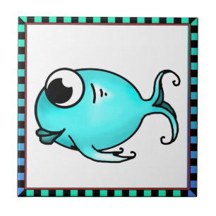 Blauwe visstapel tegeltje