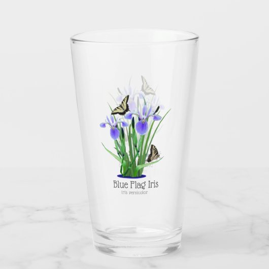 Blauwe vlag Iris en Swallowtail Butterflies Glas (Achterkant)