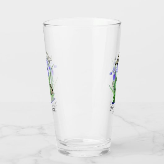 Blauwe vlag Iris en Swallowtail Butterflies Glas (Links)