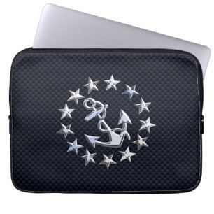 Blauwe vlag op een Nautical Silver Yacht Laptop Sleeve