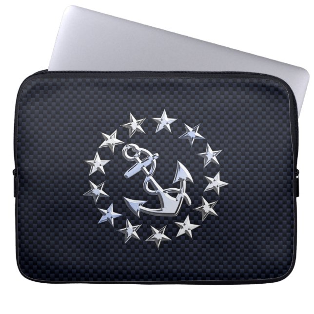 Blauwe vlag op een Nautical Silver Yacht Laptop Sleeve (Voorkant)