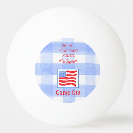 Blauwe Vlag van Gingham USA Pingpongbal (Voorkant)