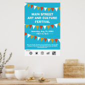 Blauwe vlag van het communautaire straatfestival poster (Keuken)