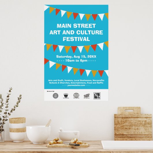 Blauwe vlag van het communautaire straatfestival poster (Keuken)
