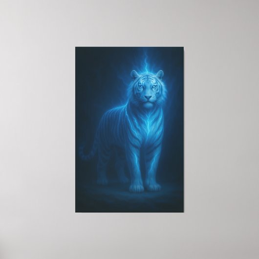 Blauwe Vlam Bliksem Witte Tijger – Hemelse Storm Canvas Afdruk (Voorkant)