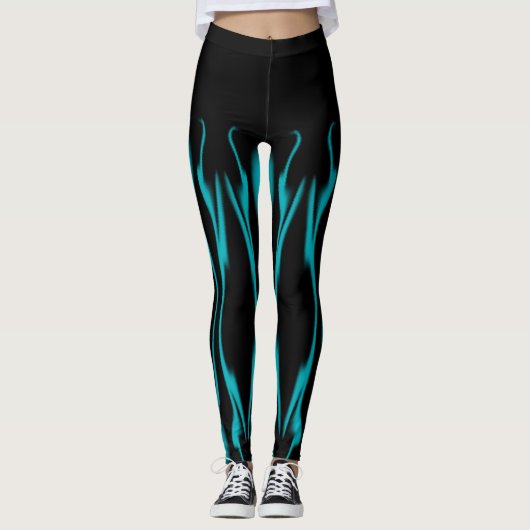 Blauwe Vlammen met Zwart Leggings (Voorkant)