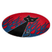 Blauwe vlammen zwarte kat snijplank (Hoek)