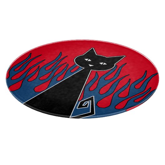 Blauwe vlammen zwarte kat snijplank (Hoek)