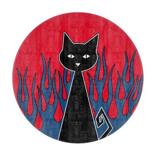 Blauwe vlammen zwarte kat snijplank (Voorkant)