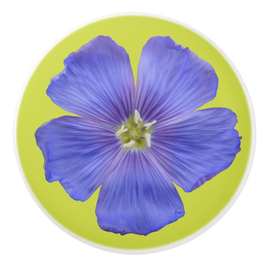 Blauwe vlas #1 keramische knop (Voorkant)