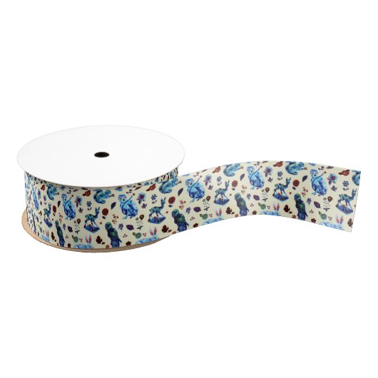 Blauwe Vlek Bosdieren Grosgrain Lint (Spoel)