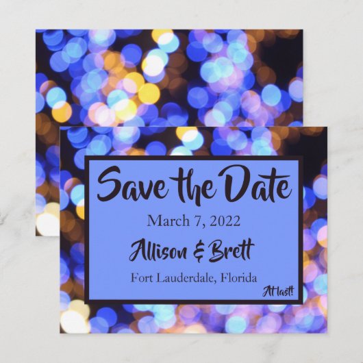Blauwe vlekjes Sla de datumkaart op Save The Date (Voorkant / Achterkant)