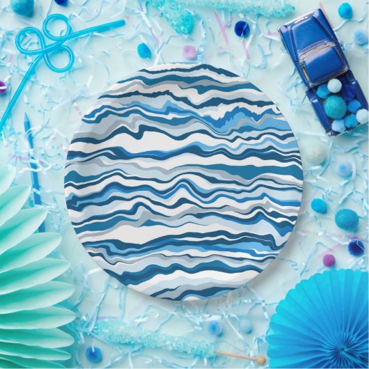 Blauwe, vlekvormende verfstrook voor kunstschilfer papieren bordje (Feest)