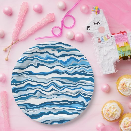 Blauwe, vlekvormende verfstrook voor kunstschilfer papieren bordje (Feest)