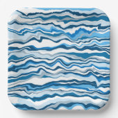 Blauwe vlekvormig marmer-kleuringsstreep papieren bordje (Voorkant)